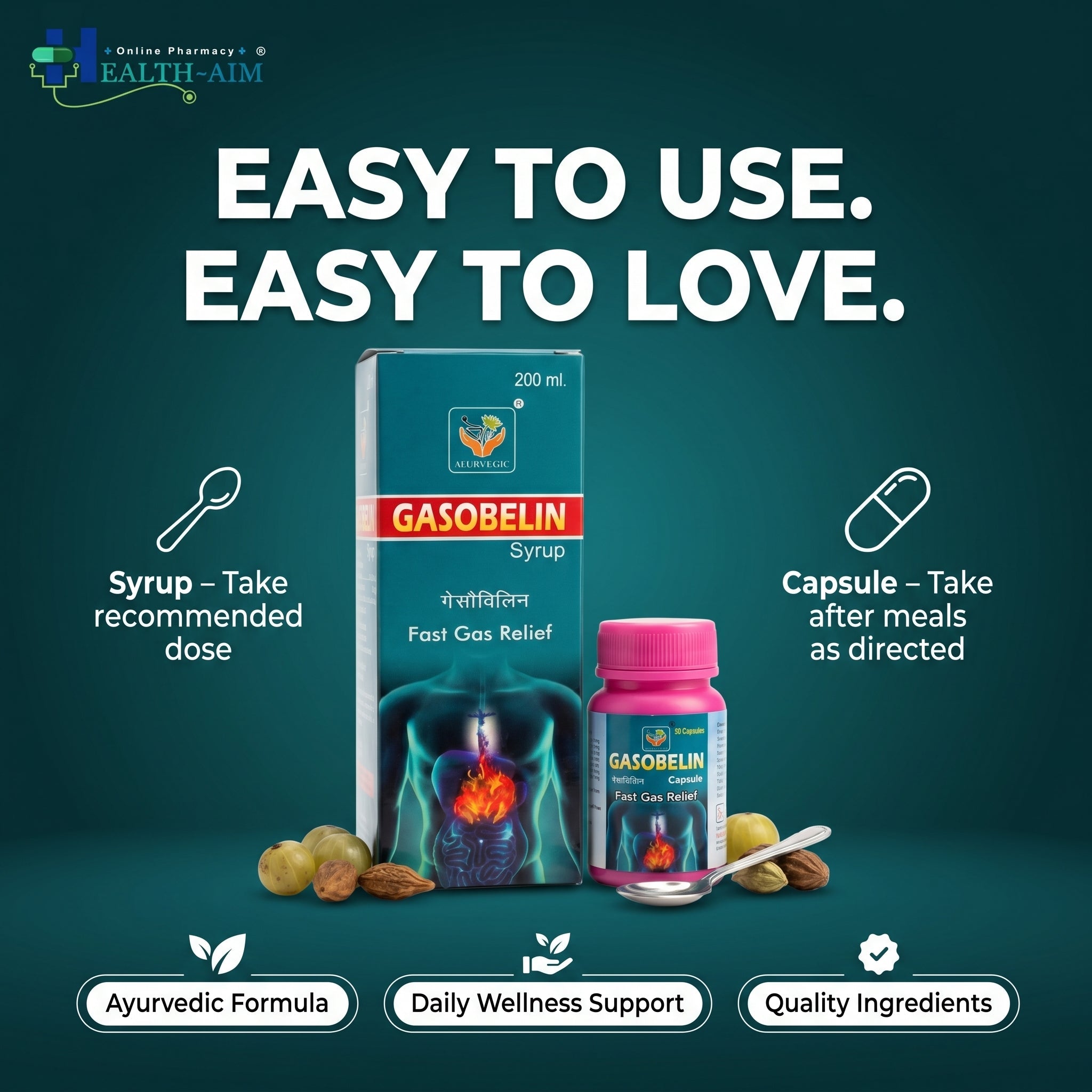 GASOBELIN SYRUP & CAPSULE | 200ML + 50Cap | Pack of 2 - HEALTH AIM PHARMACY
