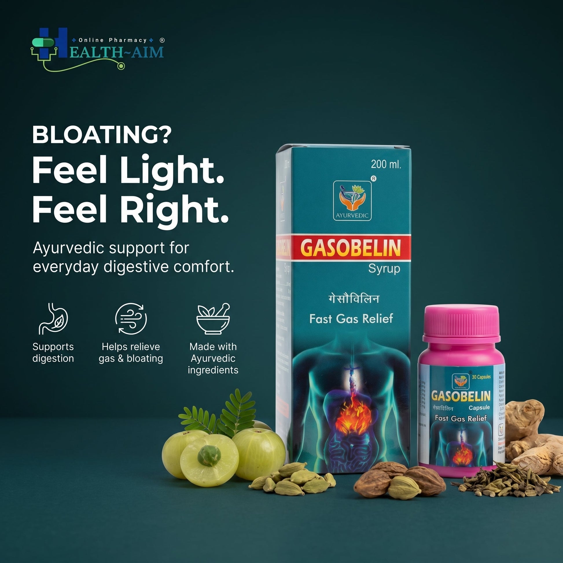 GASOBELIN SYRUP & CAPSULE | 200ML + 50Cap | Pack of 2 - HEALTH AIM PHARMACY