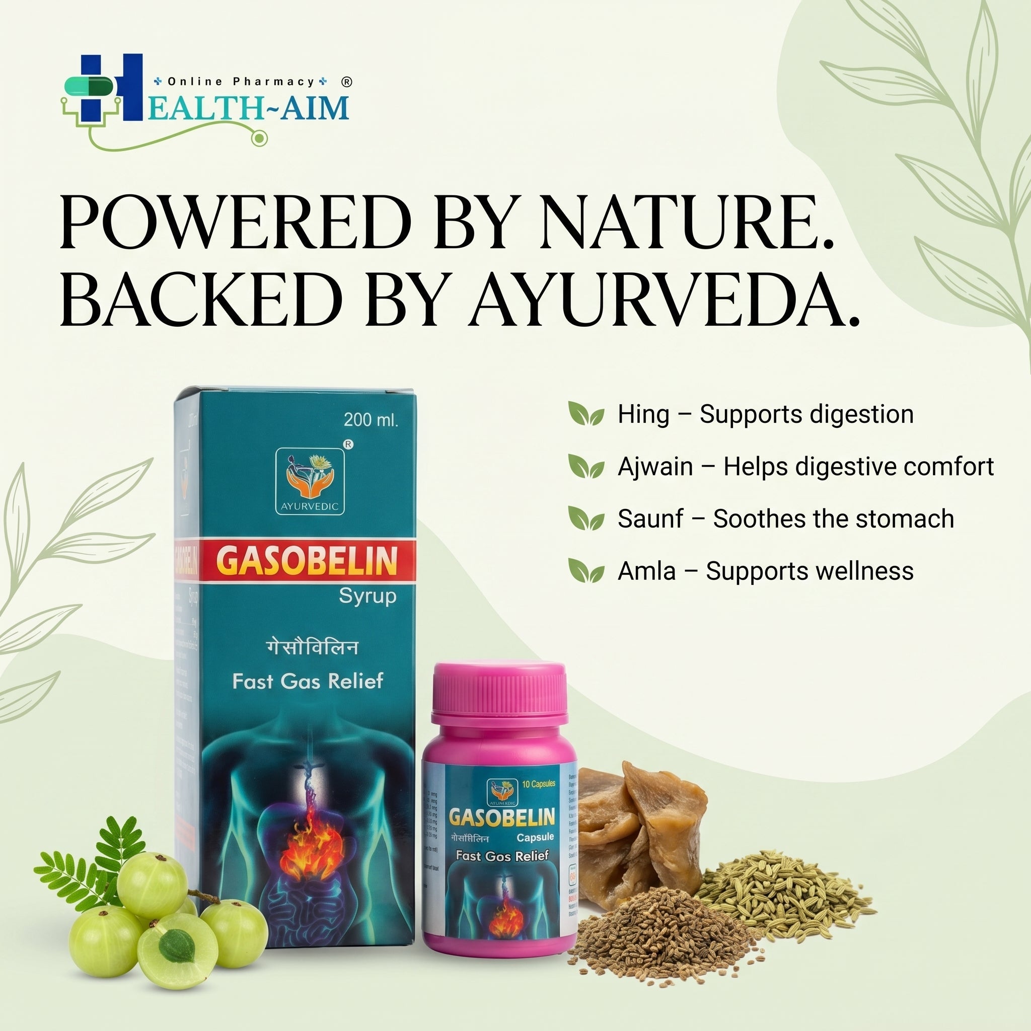 GASOBELIN SYRUP & CAPSULE | 200ML + 50Cap | Pack of 2 - HEALTH AIM PHARMACY
