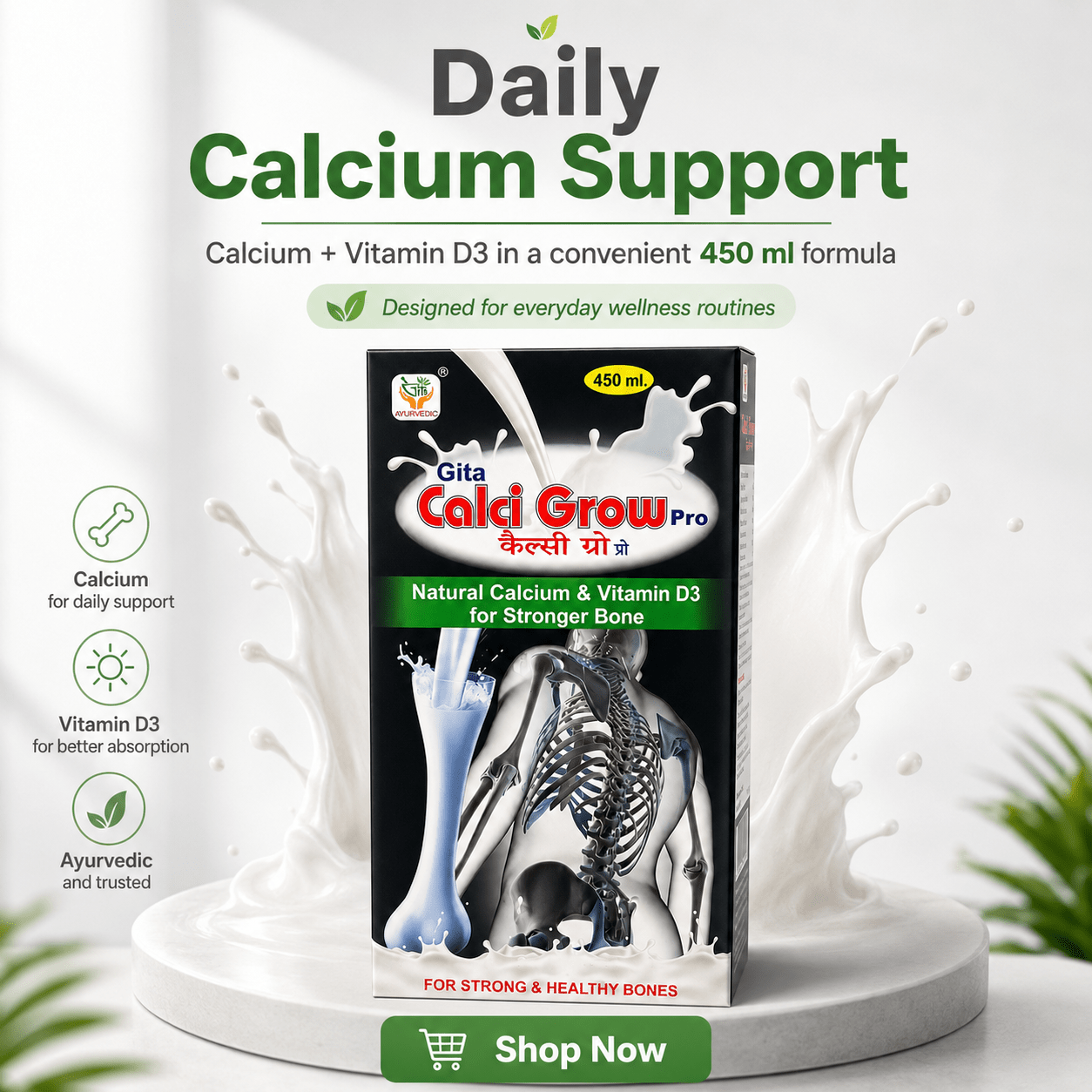 Gita Ayurvedic Calci Grow Pro Calcium Syrup for Bone Health & Daily Calcium Support | 450ml | Pack Of 2 - HEALTH AIM PHARMACY