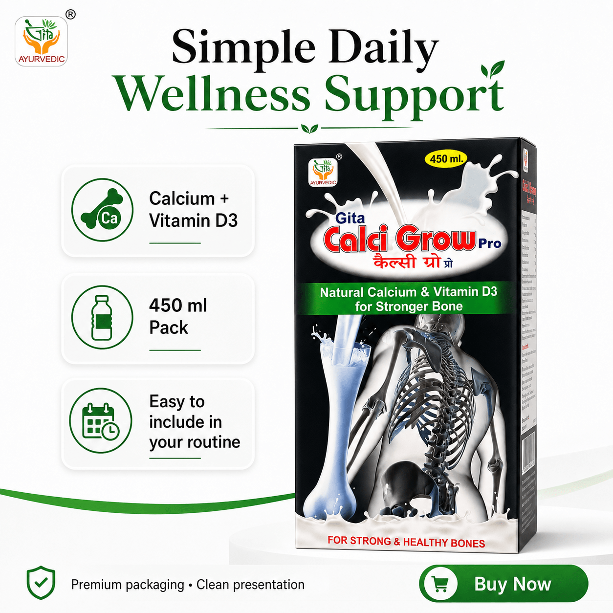Gita Ayurvedic Calci Grow Pro Calcium Syrup for Bone Health & Daily Calcium Support | 450ml | Pack Of 2 - HEALTH AIM PHARMACY