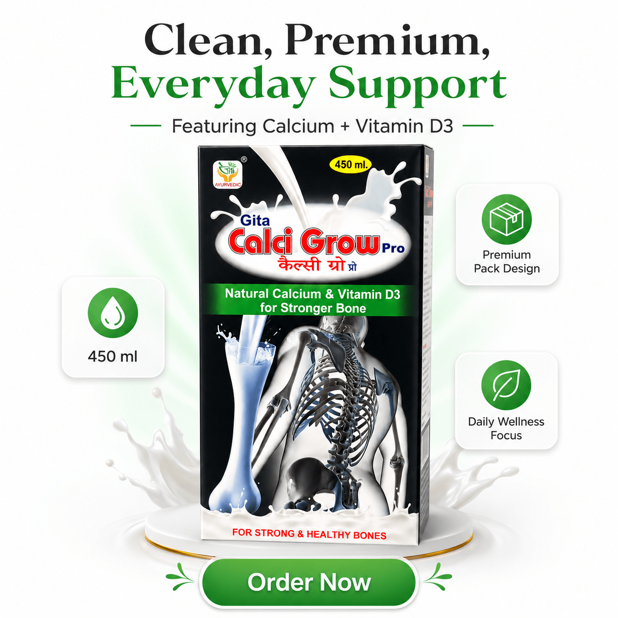 Gita Ayurvedic Calci Grow Pro Calcium Syrup for Bone Health & Daily Calcium Support | 450ml | Pack Of 2 - HEALTH AIM PHARMACY
