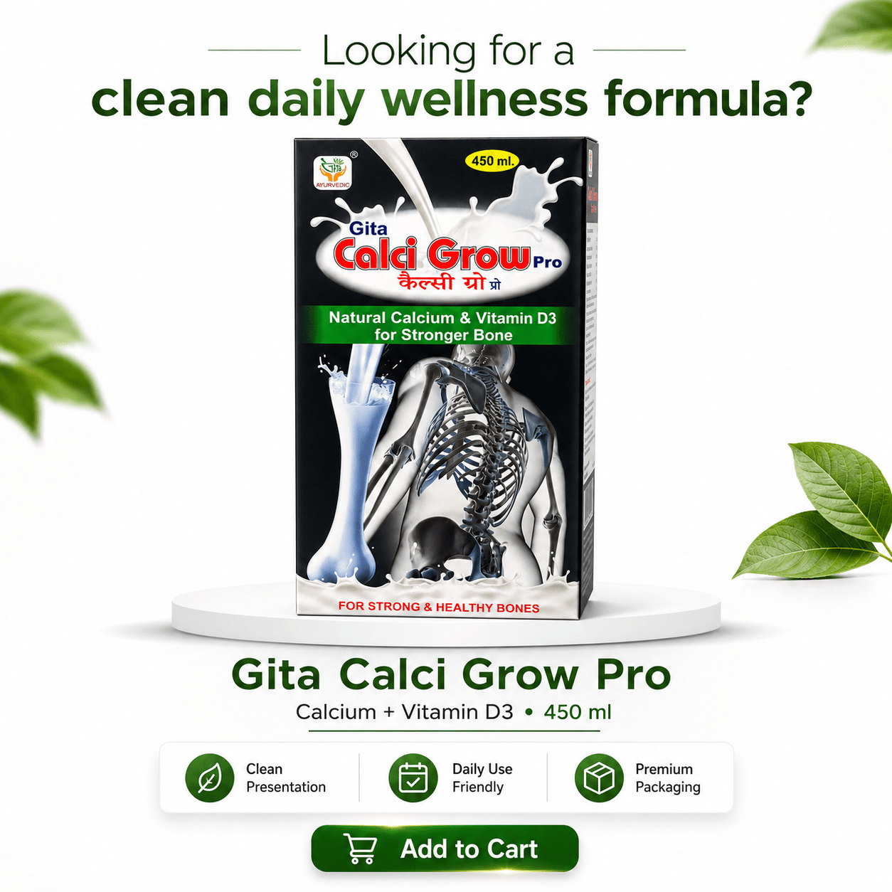 Gita Ayurvedic Calci Grow Pro Calcium Syrup for Bone Health & Daily Calcium Support | 450ml | Pack Of 2 - HEALTH AIM PHARMACY