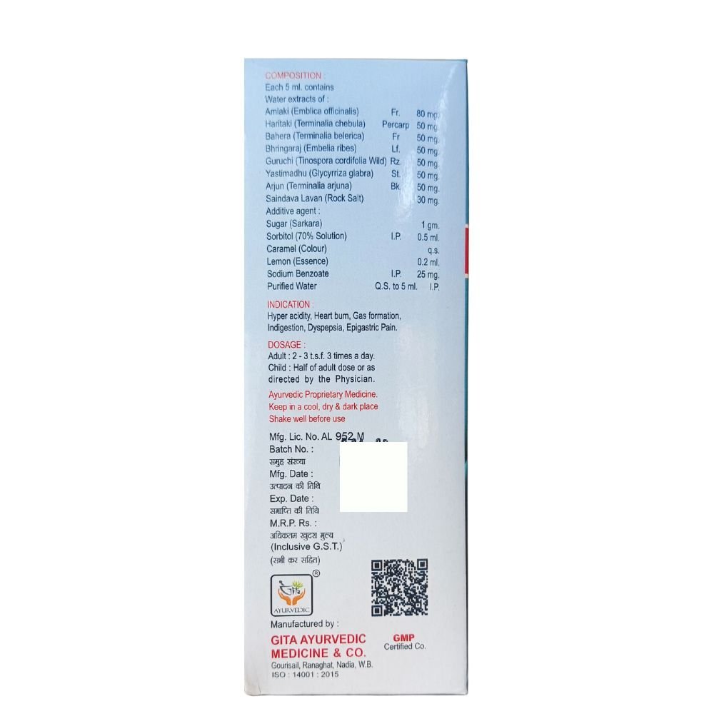 Gita Ayurvedic Fast Gas Relief Gasobelin Syrup 200ml. (pack of 4) - HEALTH AIM PHARMACY