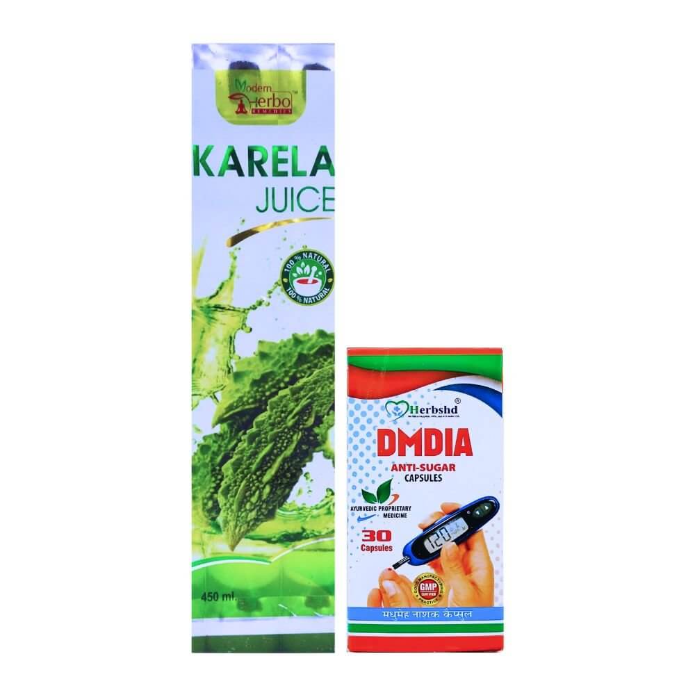 Herbshd Ayurvedic DMDIA Anti - sugar Capsule & Karela Juice Combo - HEALTH AIM PHARMACY