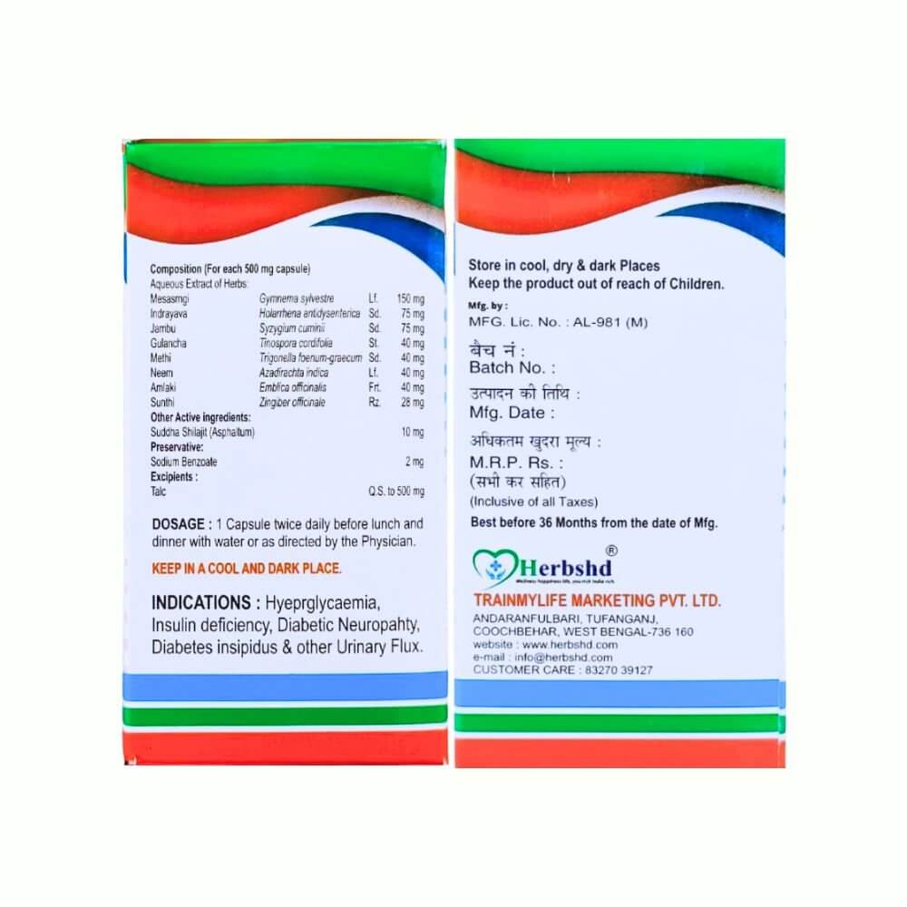Herbshd Ayurvedic DMDIA Anti - sugar capsule & Sugar - T capsule combo - HEALTH AIM PHARMACY