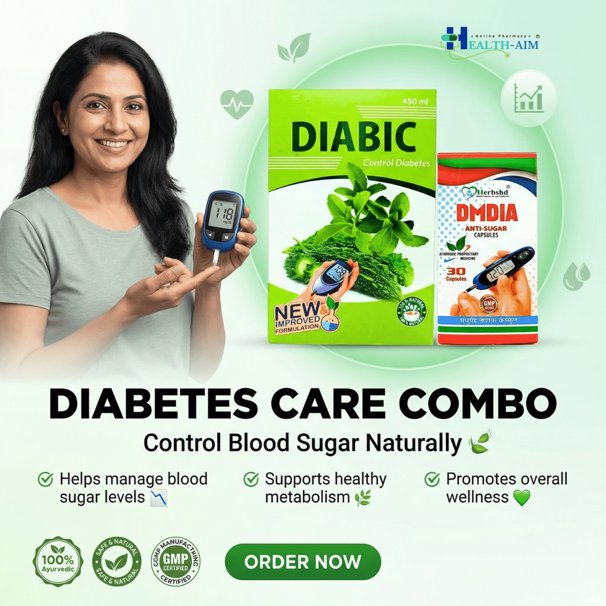 Herbshd Ayurvedic DMDIA Capsule & DIABIC Syrup - HEALTH AIM PHARMACY