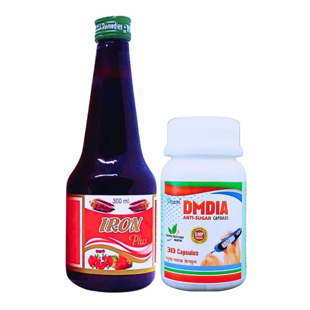 Herbshd Ayurvedic DMDIA Capsule & Iron Plus Tonic Combo - HEALTH AIM PHARMACY
