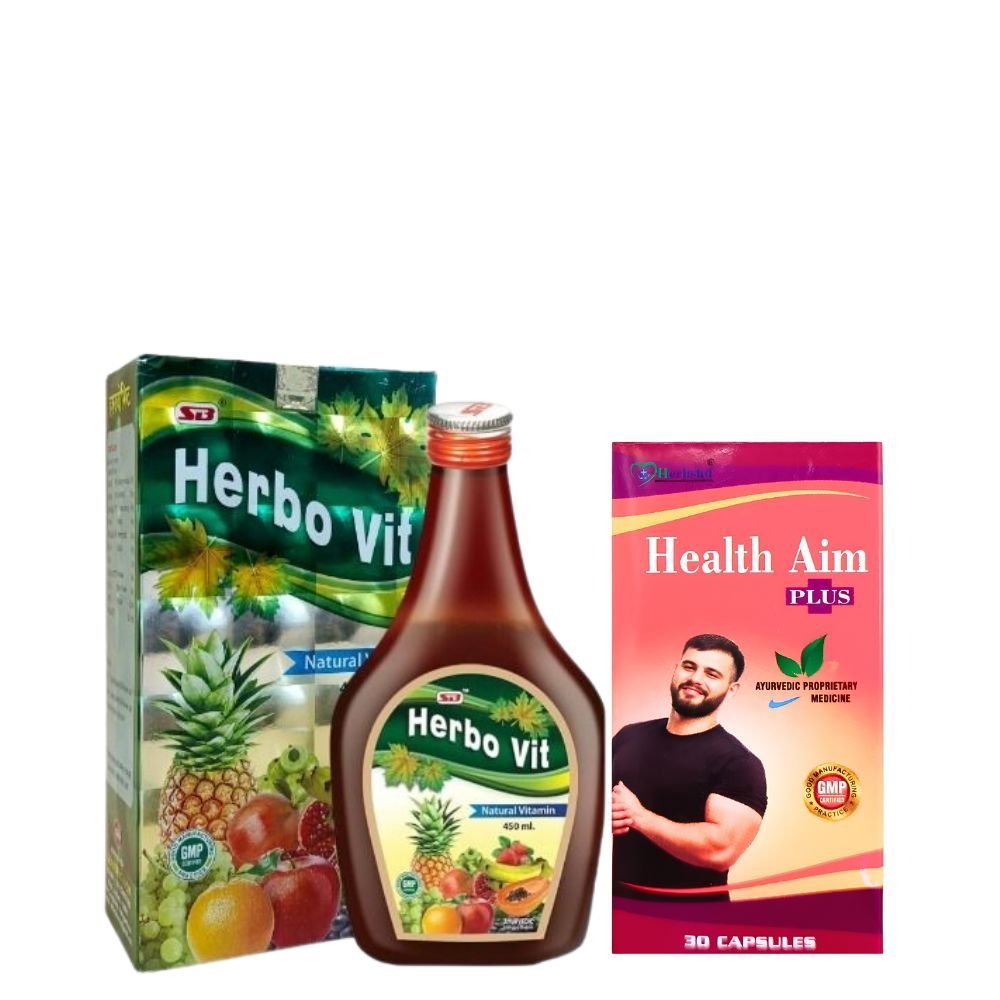 Herbshd Ayurvedic Health Aim Plus Capsule & Herbo Vit Vitamin Tonic For Boost Immunity | 450 Ml/30 Caps - HEALTH AIM PHARMACY