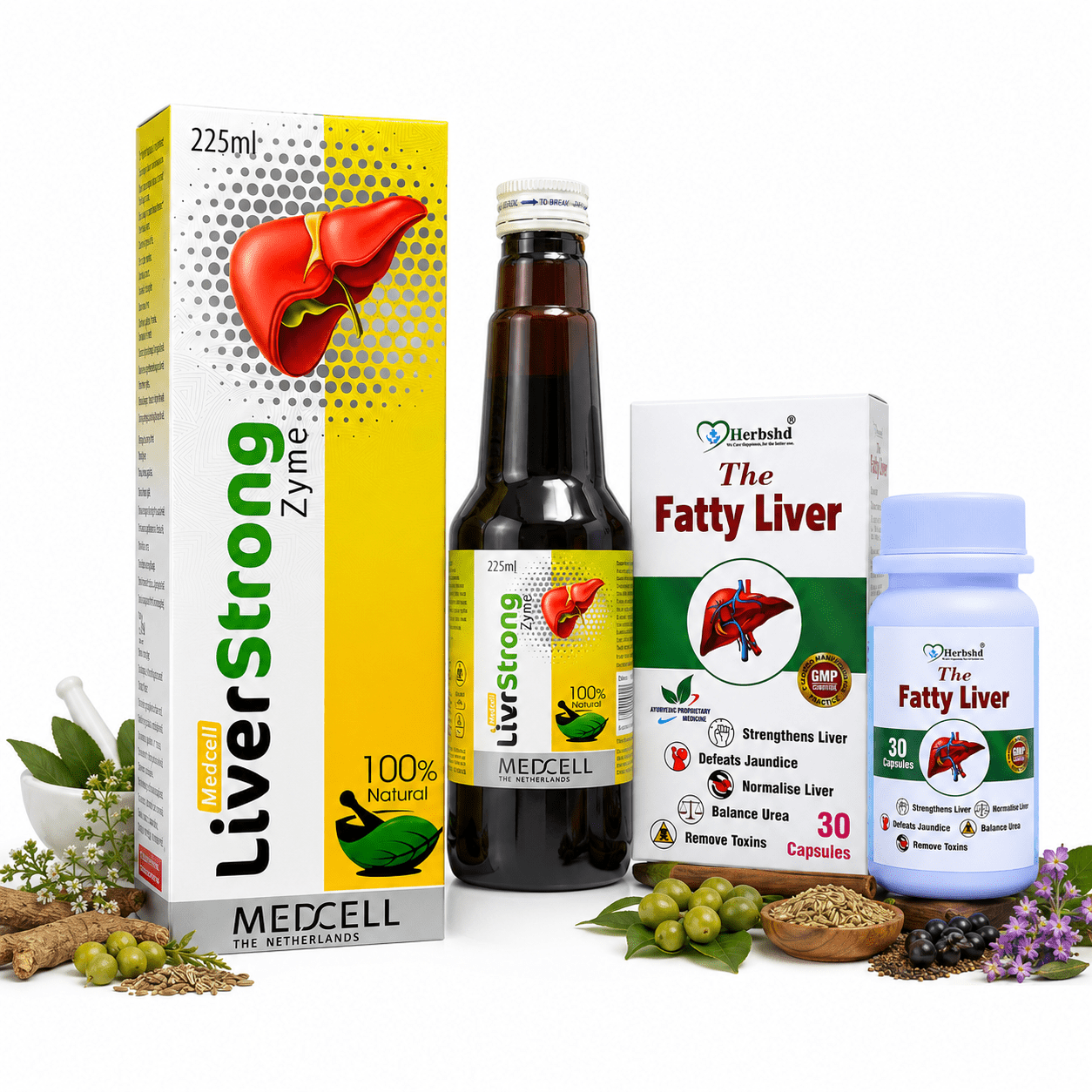 Herbshd Ayurvedic The Fatty Liver Capsule & Liver Strong Zyme Syrup | Combo Pack - HEALTH AIM PHARMACY