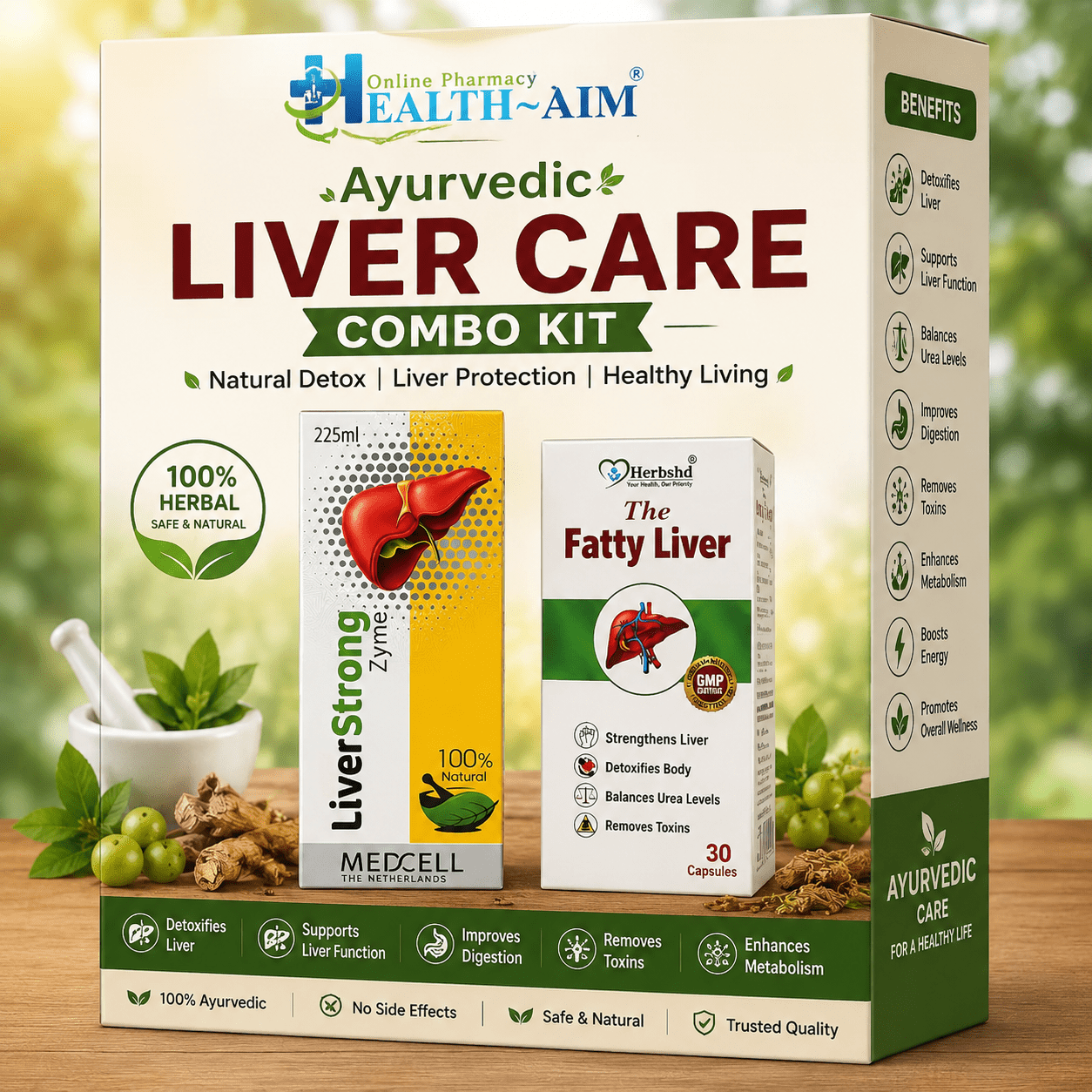 Herbshd Ayurvedic The Fatty Liver Capsule & Liver Strong Zyme Syrup | Combo Pack - HEALTH AIM PHARMACY