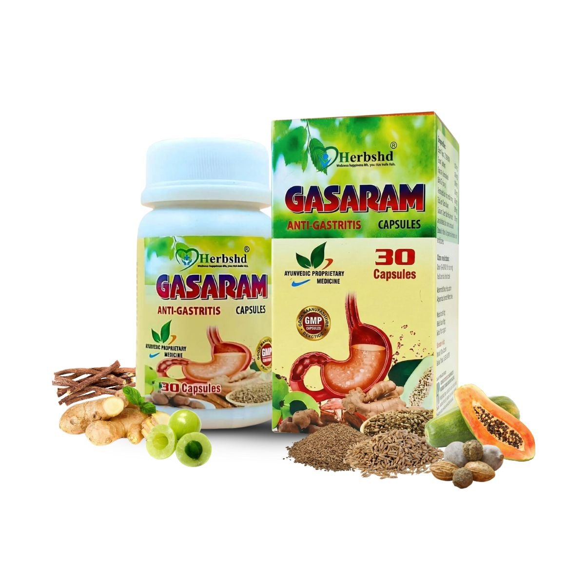 Herbshd Gasaram Anti - Gastritis Capsule | Acidity | 30 Capsules - HEALTH AIM PHARMACY