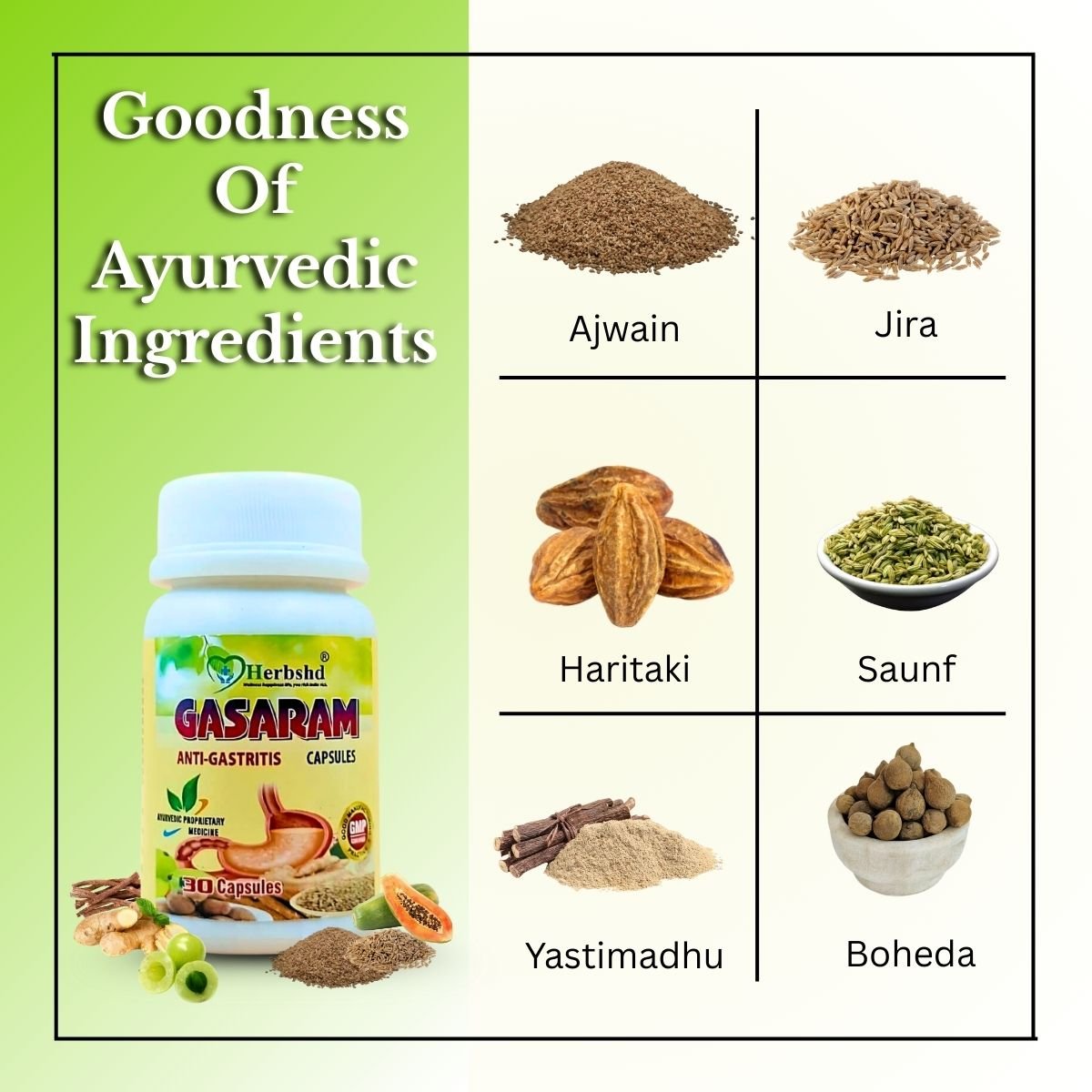 Herbshd Gasaram Anti - Gastritis Capsule | Acidity | 30 Capsules - HEALTH AIM PHARMACY