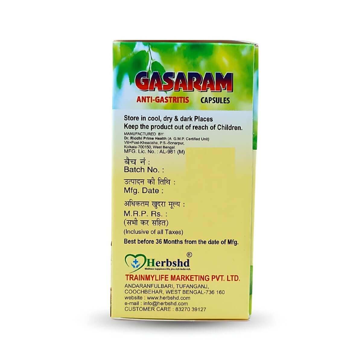 Herbshd Gasaram Anti - Gastritis Capsule | Acidity - HEALTH AIM PHARMACY