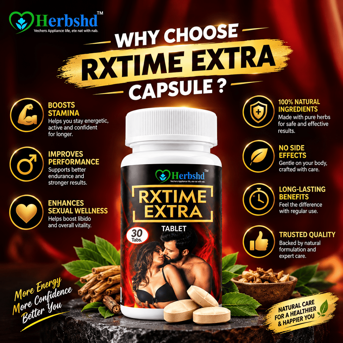 Herbshd Rxtime Extra Tablet for Premature Ejaculation | 30 Tablets - HEALTH AIM PHARMACY