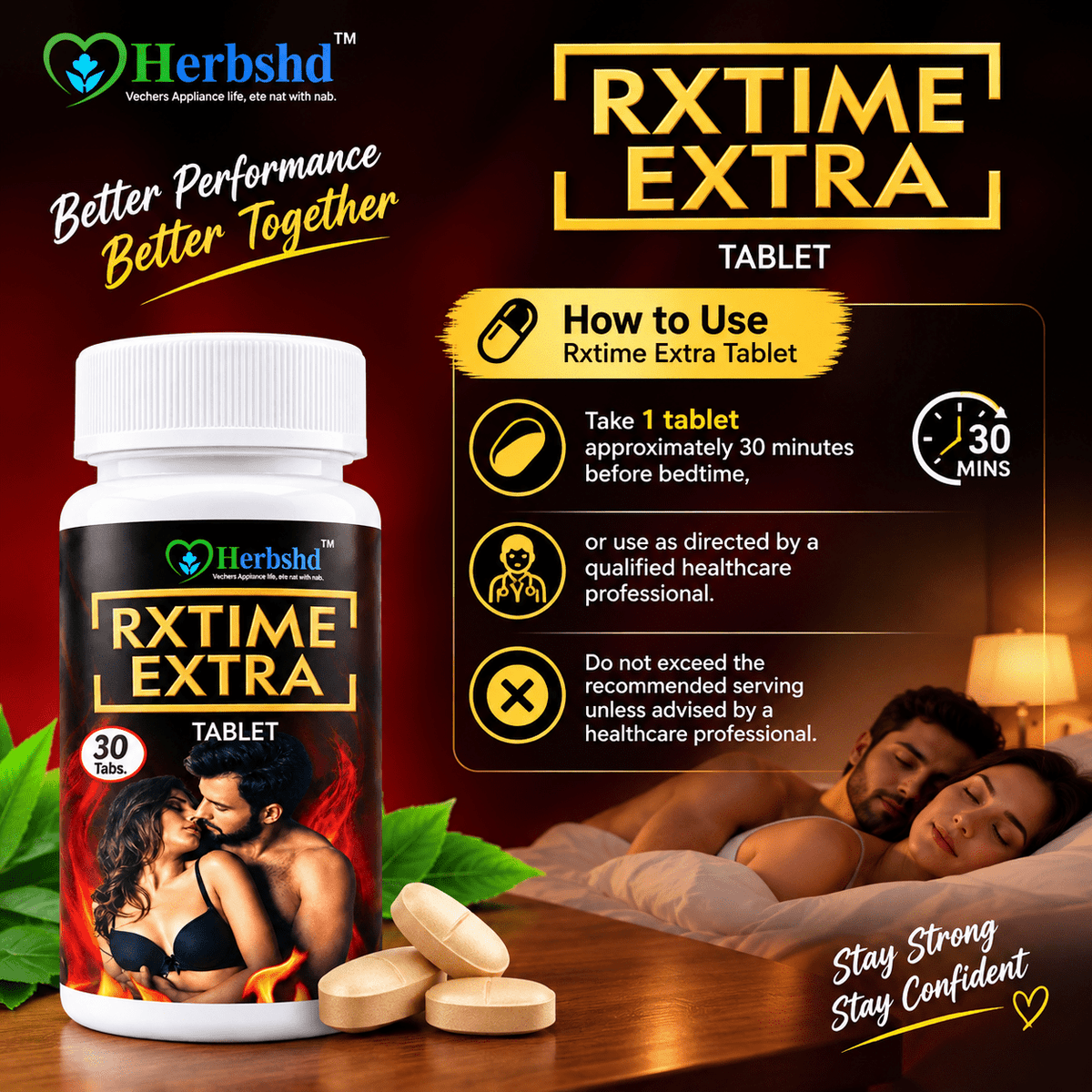 Herbshd Rxtime Extra Tablet for Premature Ejaculation | 30 Tablets - HEALTH AIM PHARMACY