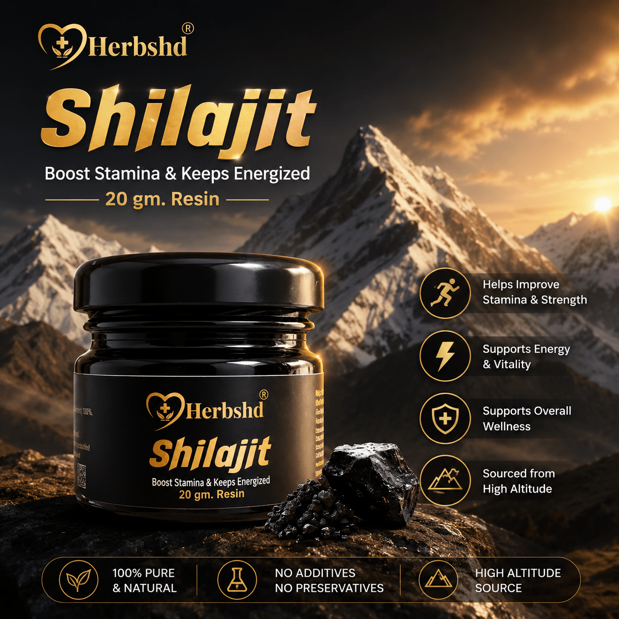 Herbshd Shilajit Resin - 20g | Boost Muscle & Stamina | 100% Ayurvedic - HEALTH AIM PHARMACY