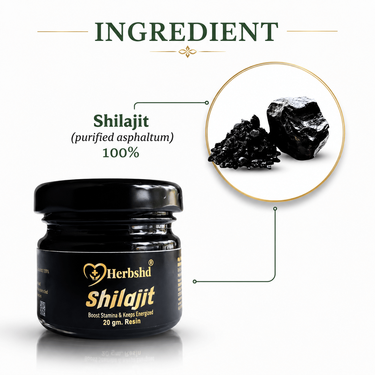 Herbshd Shilajit Resin - 20g | Boost Muscle & Stamina | 100% Ayurvedic - HEALTH AIM PHARMACY