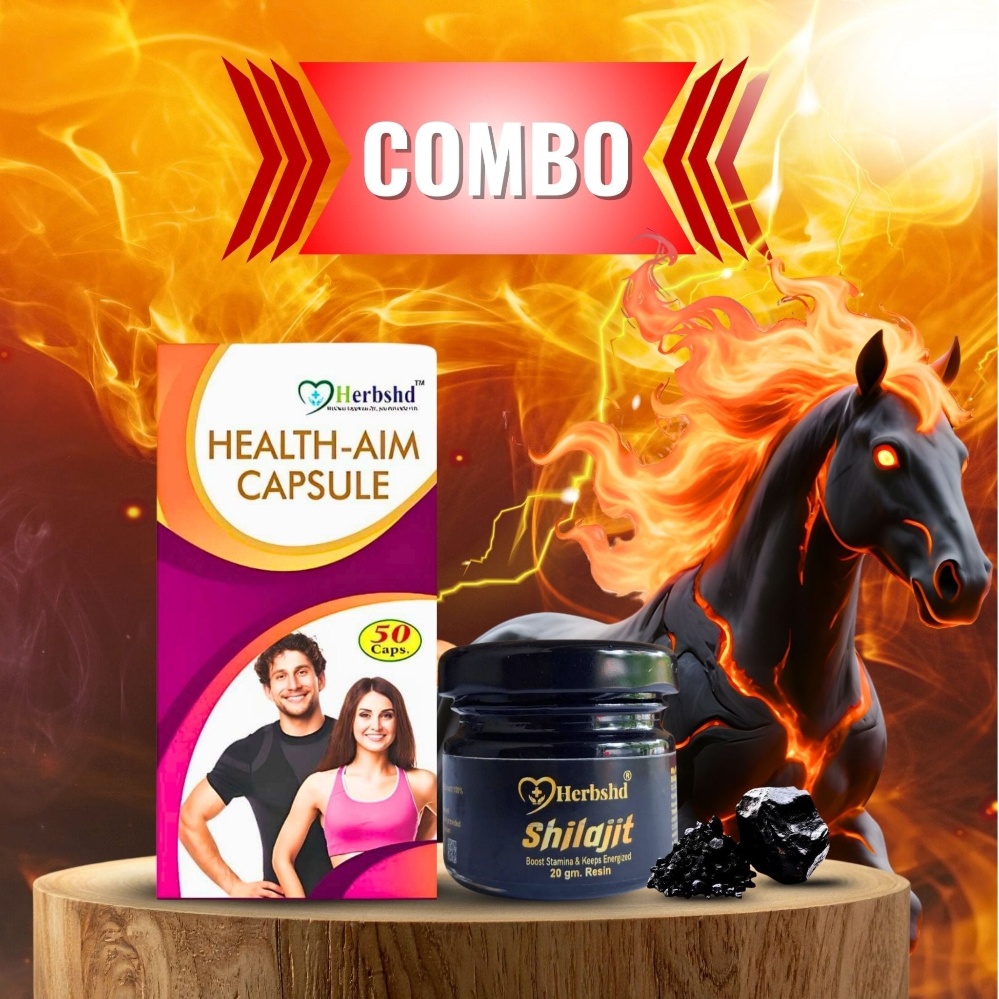 Herbshd Shilajit Resin & Health Aim Capsule Combo - Boost Immunity, Energy & Vitality Booster, 20g + 50Cap - HEALTH AIM PHARMACY