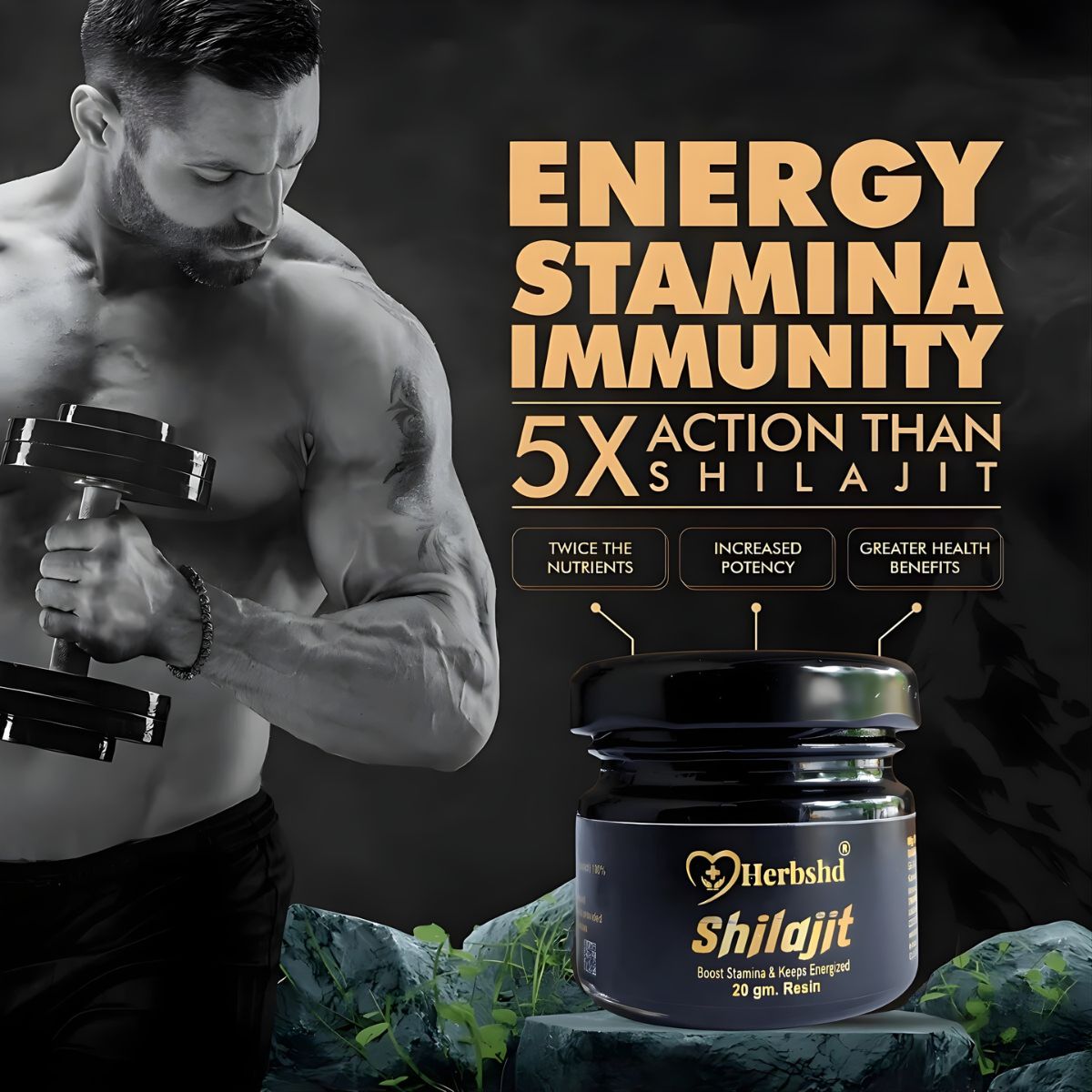 Herbshd Shilajit Resin & Health Aim Capsule Combo Pack - Boost Immunity & Energy, 20g + 50Cap - Health Aim Pharmacy