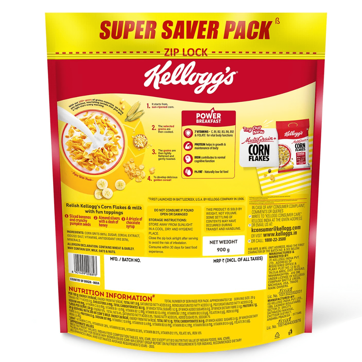 Kellogg's Corn Flakes Original | 900gm + Extra 10% - HEALTH AIM PHARMACY