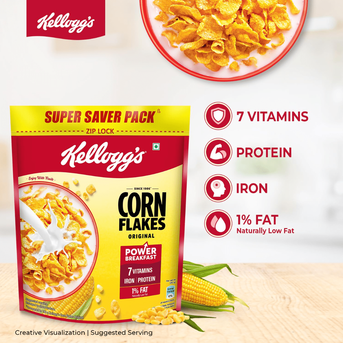 Kellogg's Corn Flakes Original | 900gm + Extra 10% - HEALTH AIM PHARMACY