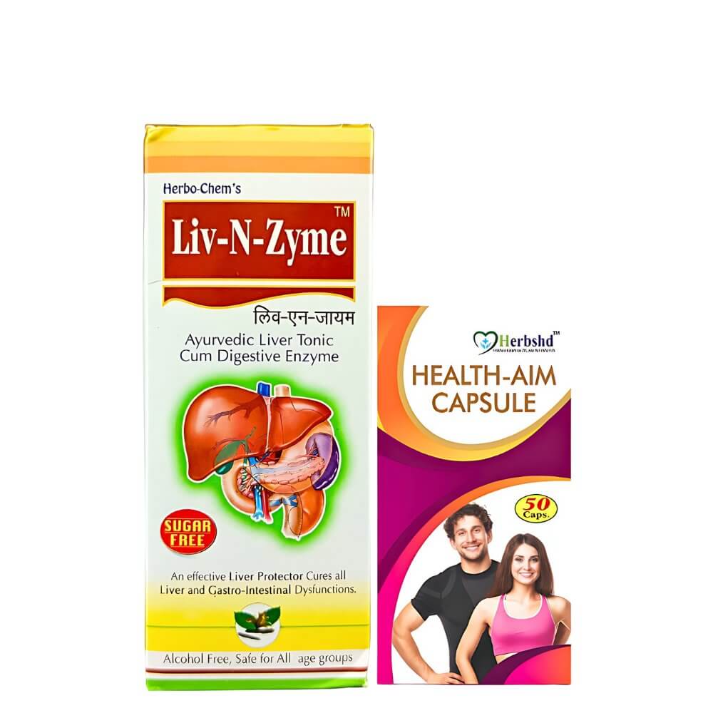 Liv - N - Zyme Syrup for Liver 200ml And Health - Aim Capsule ( Combo ) - HEALTH AIM PHARMACY