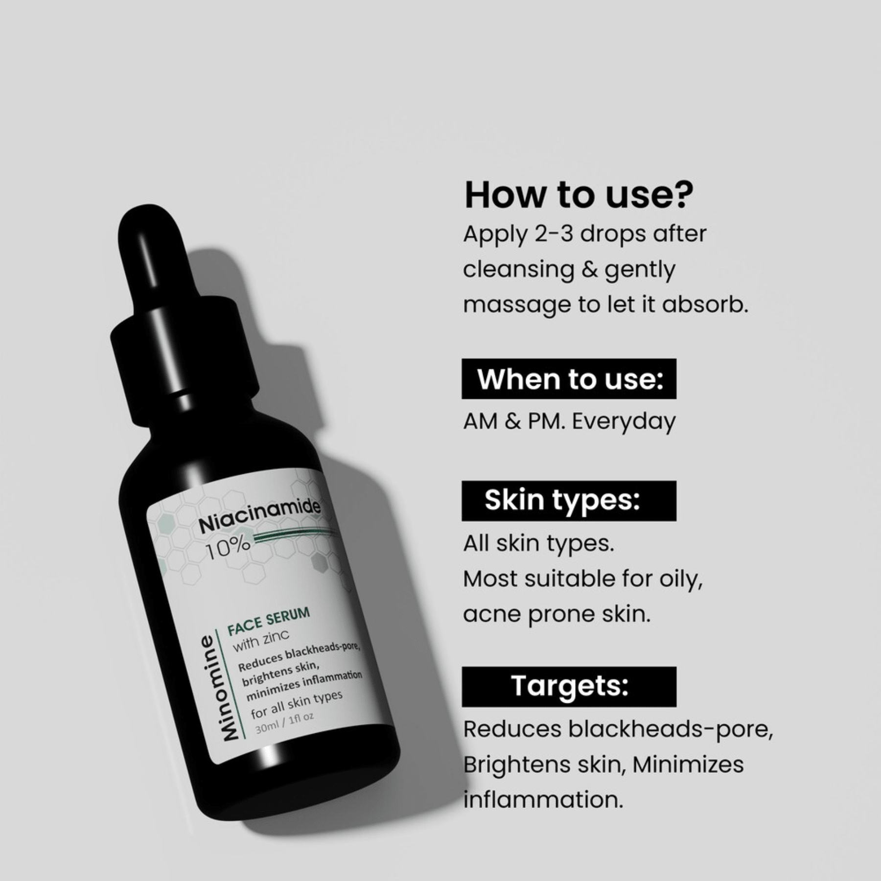 Minomine Oily Skin Kit – Salicylic Acid Cleanser, Niacinamide Serum & Vitamin B5 Moisturizer | Combo Pack of 3 | Health Aim