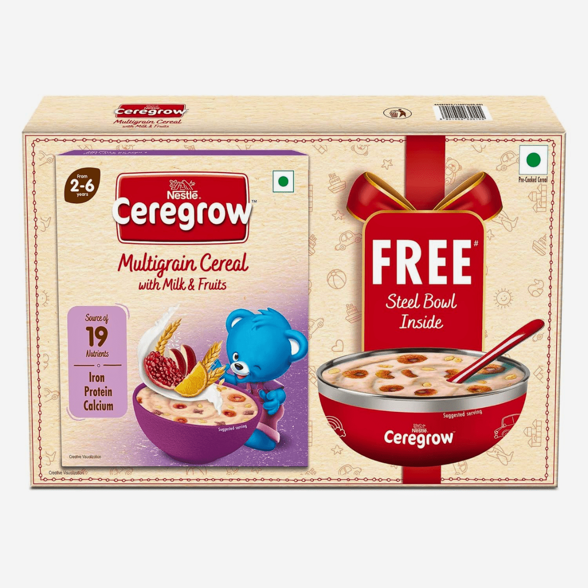 NESTLE CEREGROW MULTIGRAIN CERECAL WITH MILK & FRUITS FROM 2 - 6 YEARS BOWL WORTH FREE 300G - HEALTH AIM PHARMACY