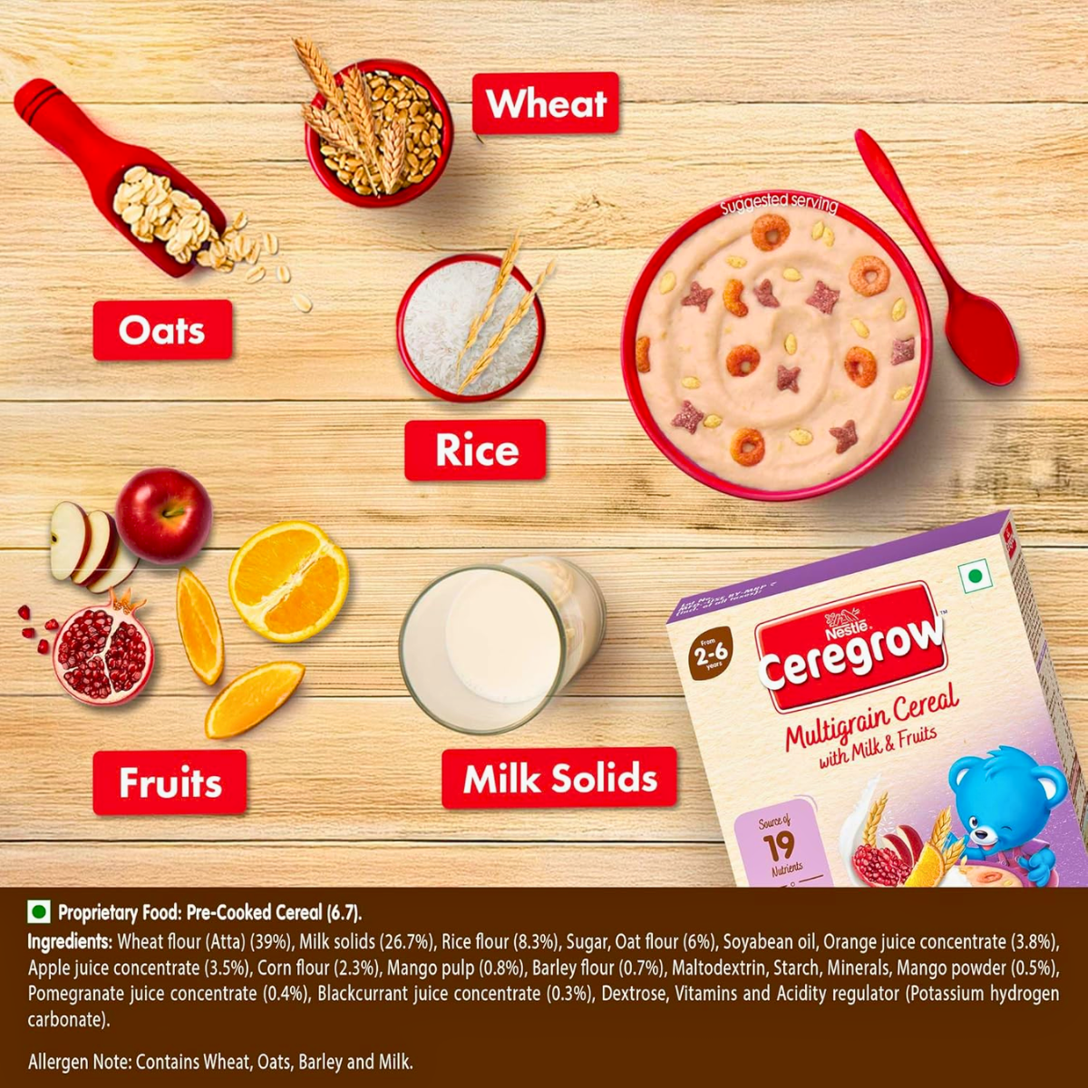 NESTLE CEREGROW MULTIGRAIN CERECAL WITH MILK & FRUITS FROM 2 - 6 YEARS BOWL WORTH FREE 300G - HEALTH AIM PHARMACY