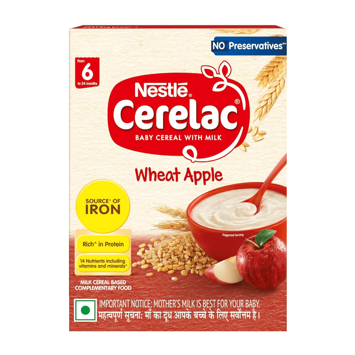 NESTLE CERELAC - 6 SOURCE OF IRON WHEAT APPLE (6 TO 24 MONTH) 360G - HEALTH AIM PHARMACY