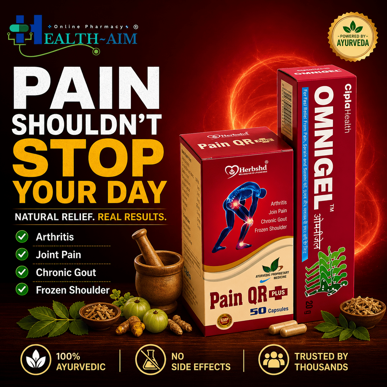 OmniGel & Ayurvedic PainQr plus Capsule | 20G + 50Caps | Combo Pack of 2 - HEALTH AIM PHARMACY