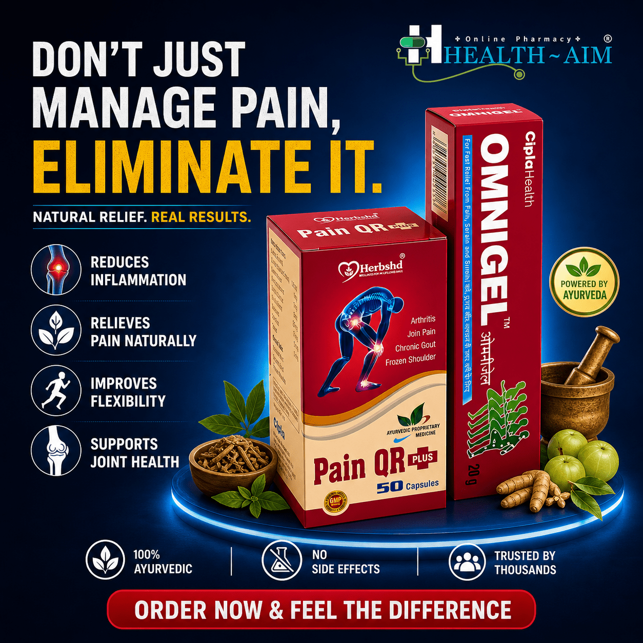 OmniGel & Ayurvedic PainQr plus Capsule | 20G + 50Caps | Combo Pack of 2 - HEALTH AIM PHARMACY