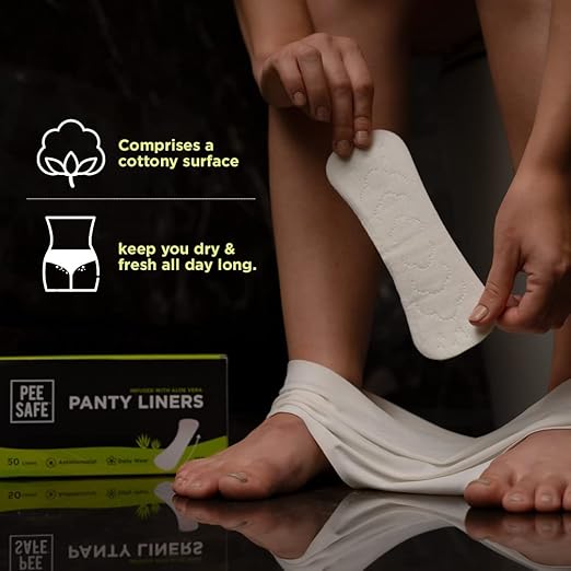 PEESAFE Aloe Vera Panty Liners (Pack of 50 Liners) | Curvy Design For Extra Comfort | Cottony - Soft Surface With 185mm Wide Optimal Coverage - HEALTH AIM PHARMACY