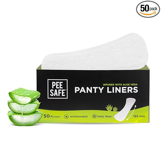 PEESAFE Aloe Vera Panty Liners (Pack of 50 Liners) | Curvy Design For Extra Comfort | Cottony - Soft Surface With 185mm Wide Optimal Coverage - HEALTH AIM PHARMACY