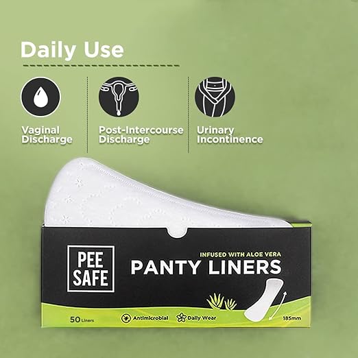 PEESAFE Aloe Vera Panty Liners (Pack of 50 Liners) | Curvy Design For Extra Comfort | Cottony - Soft Surface With 185mm Wide Optimal Coverage - HEALTH AIM PHARMACY
