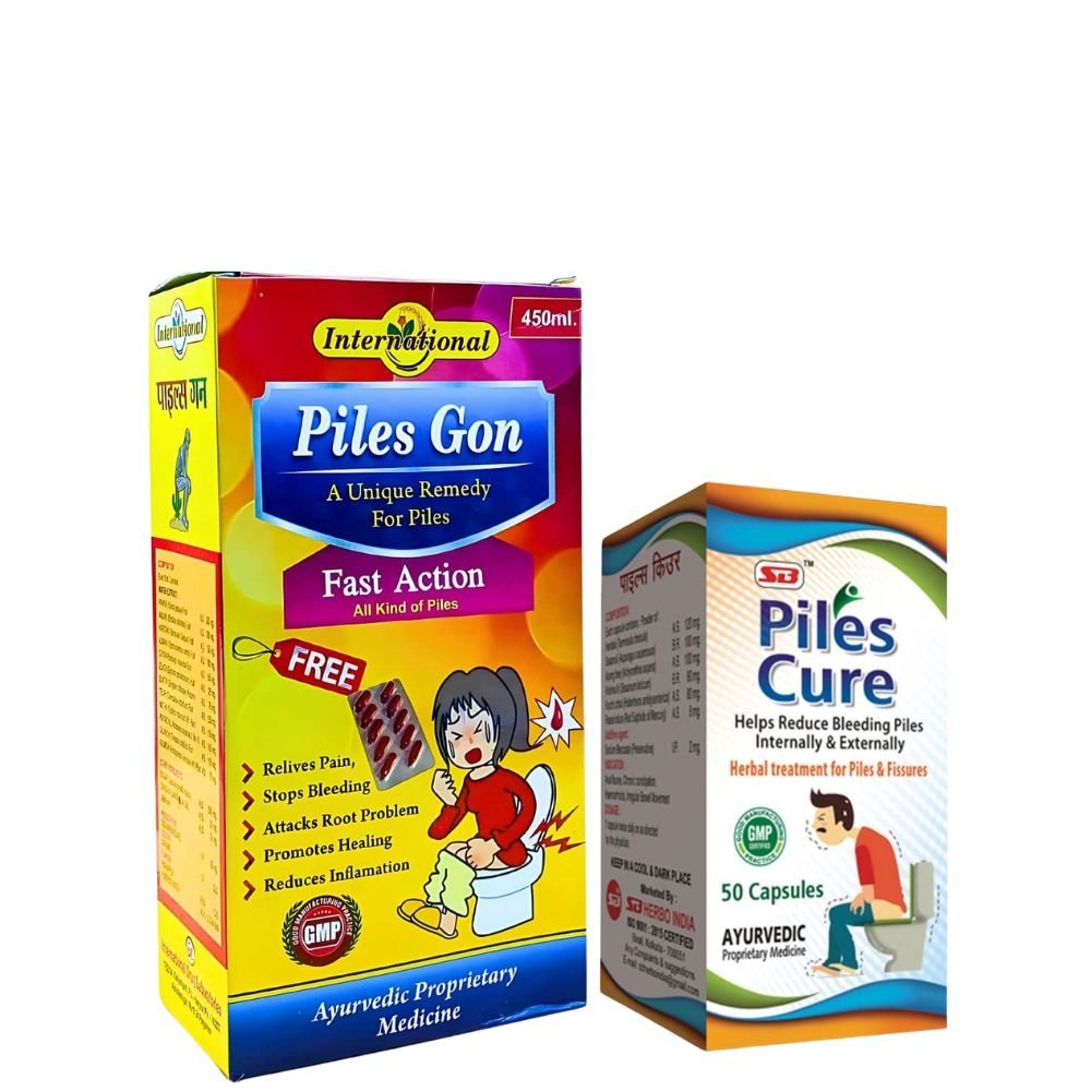 PILES GON SYRUP 450ML & PILES CURE 50 CAPSULE (COMBO PACK) - HEALTH AIM PHARMACY