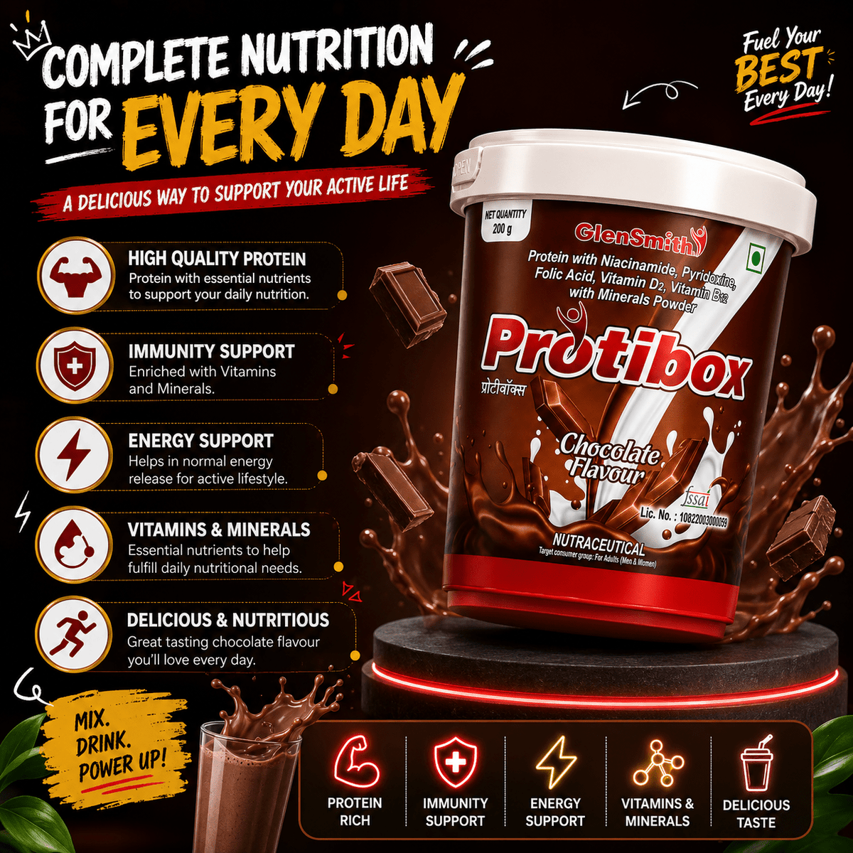 Protibox Powder, Chocolate Flavour, 200gm - HEALTH AIM PHARMACY