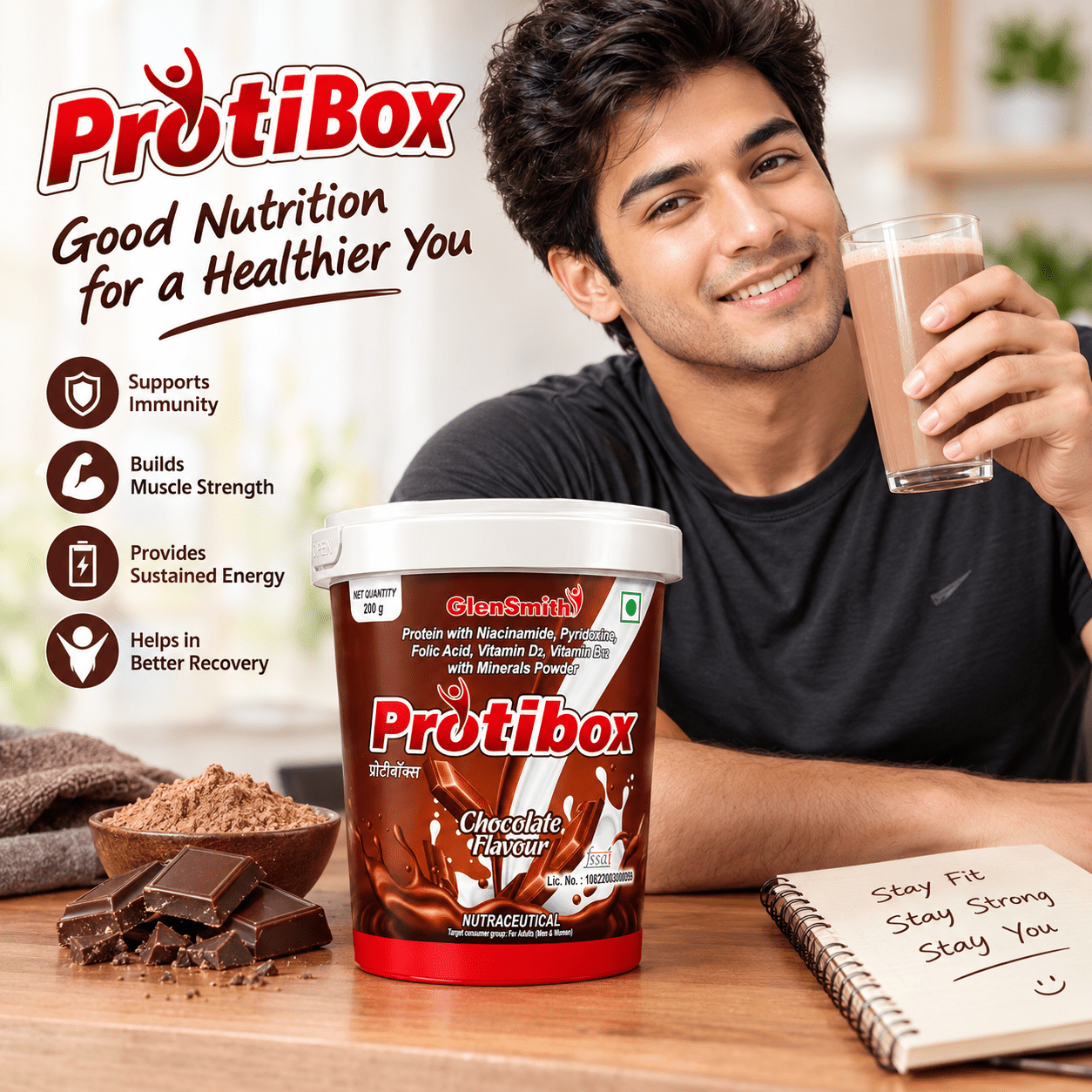 Protibox Powder, Chocolate Flavour, 200gm - HEALTH AIM PHARMACY