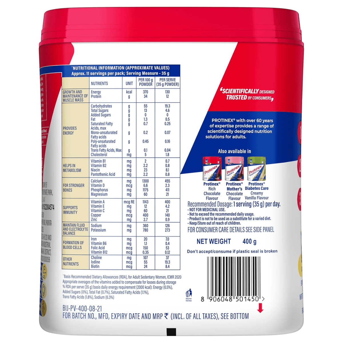 Protinex High Quality Protein | Nutritional Drink for Immunity & Strength Zero Added Sugar Creamy Vanilla Flavour | 400g - HEALTH AIM PHARMACY