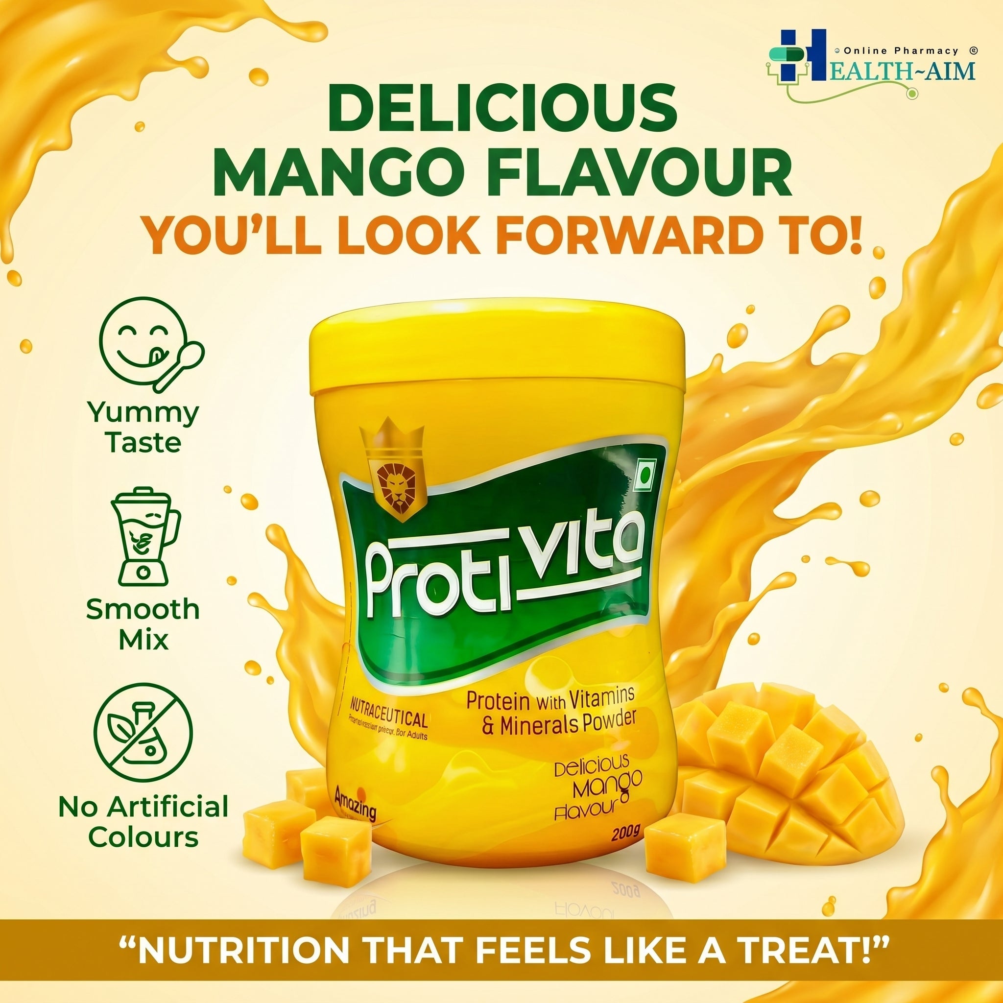 Protivita Protein Powder with Multivitamin & Minerals | Delicious Mango Flavour | 200gm - HEALTH AIM PHARMACY