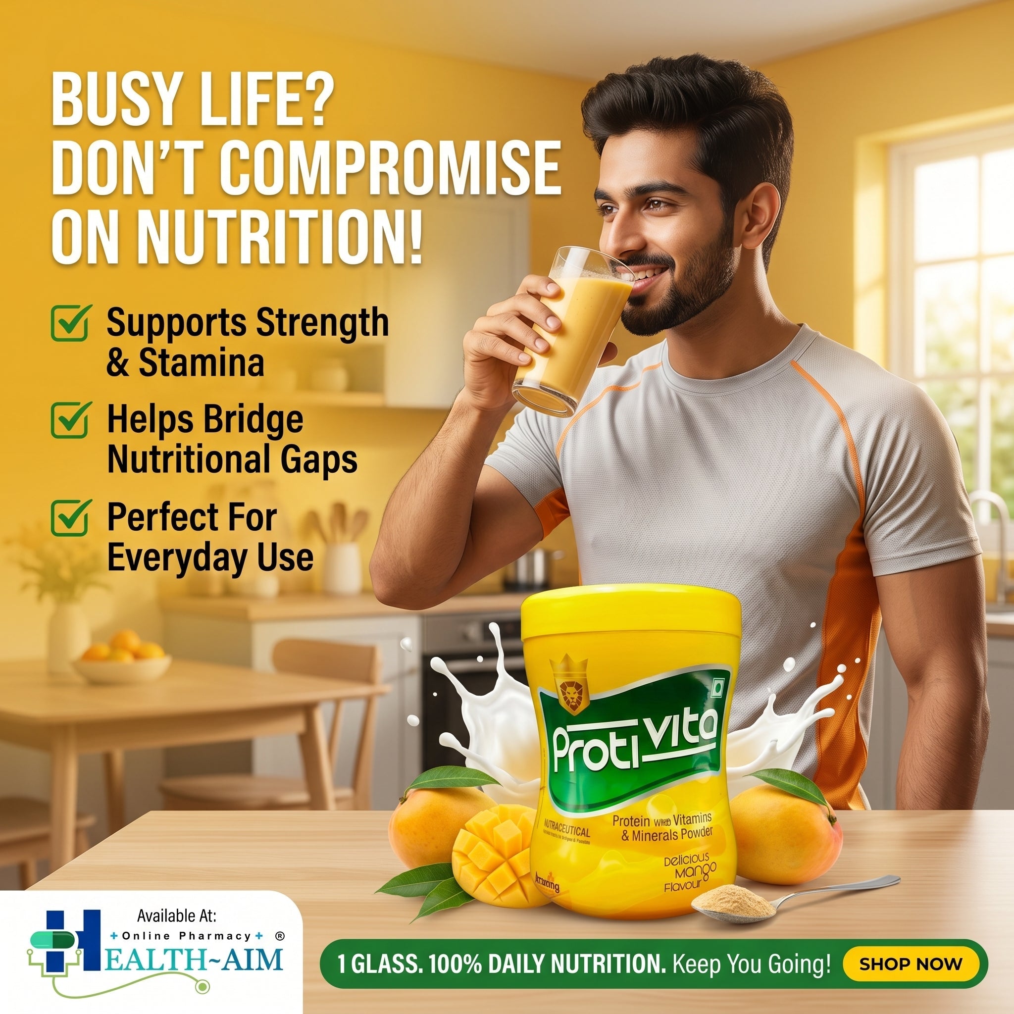 Protivita Protein Powder with Multivitamin & Minerals | Delicious Mango Flavour | 200gm - HEALTH AIM PHARMACY
