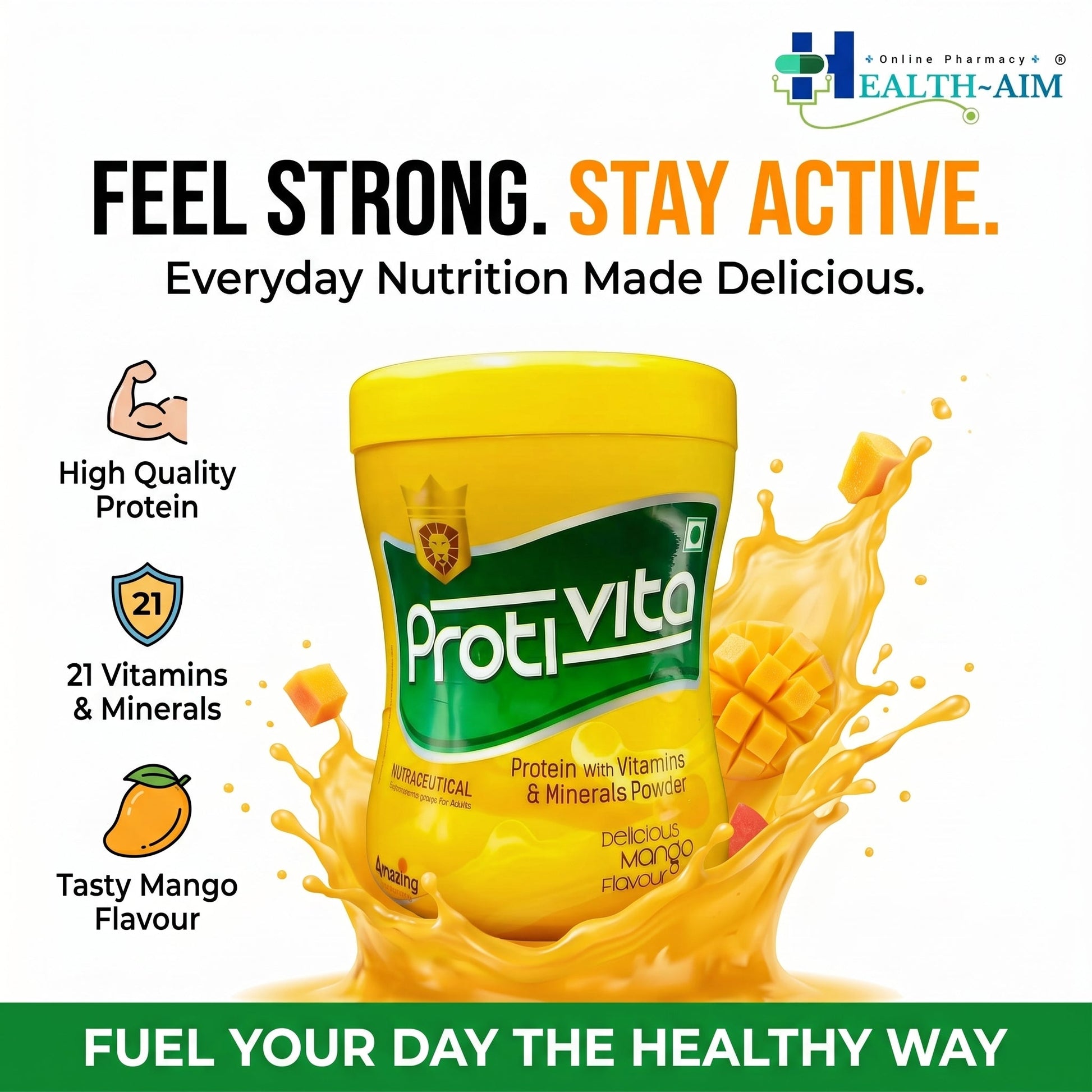 Protivita Protein Powder with Multivitamin & Minerals | Delicious Mango Flavour | 200gm - HEALTH AIM PHARMACY