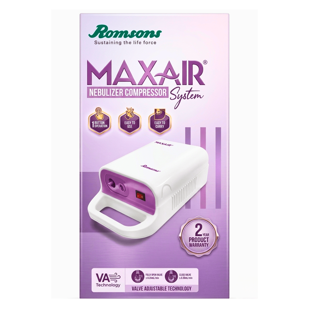 ROMSONS MAXAIR NEBULIZER COMPRESSOR SYSTEM 2 YEAR PRODUCT WARRANTY - HEALTH AIM PHARMACY