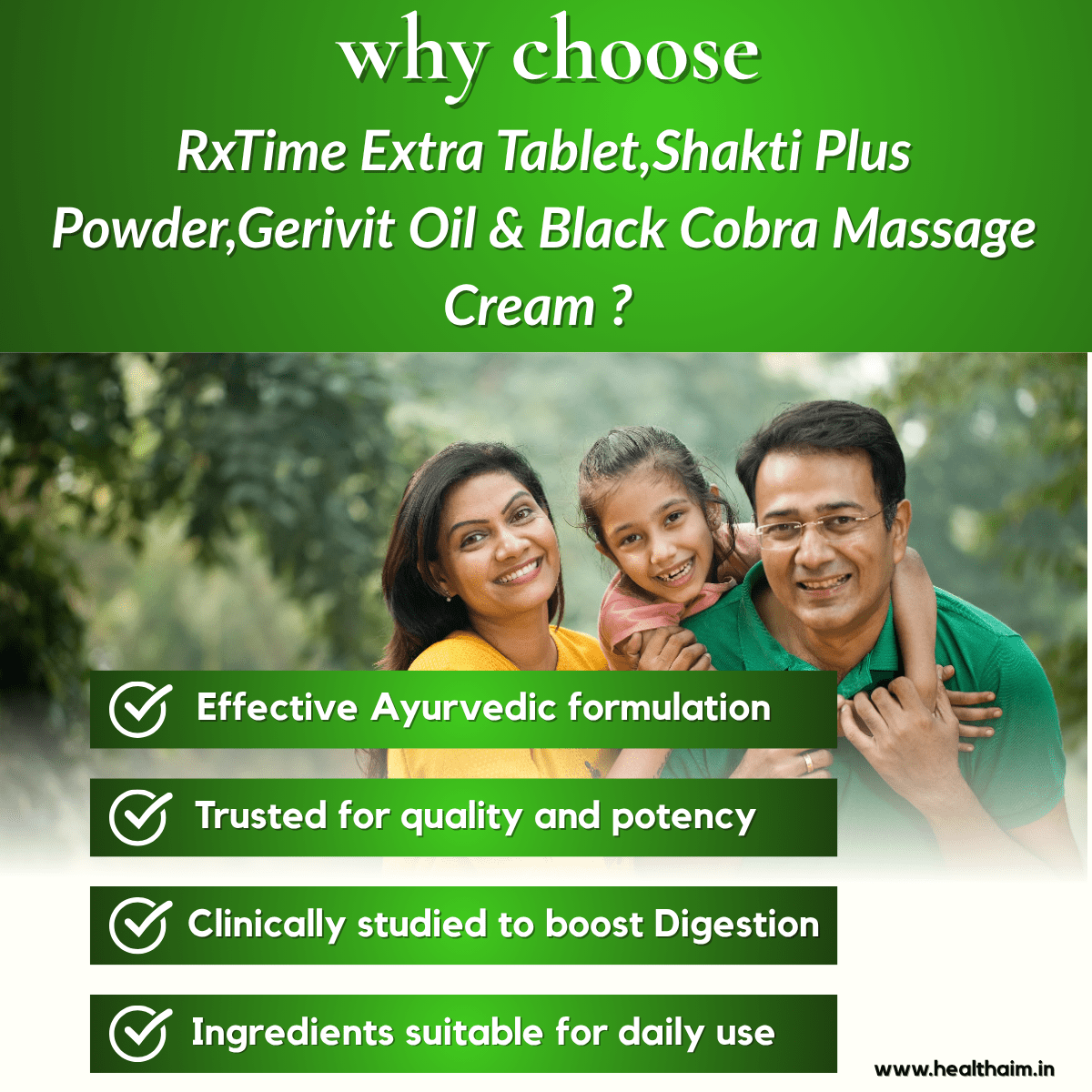 RxTime Extra Tablet,Shakti Plus Powder,Gerivit Oil & Black Cobra Massage Cream Combo | 30Tabs + 100g + 15ml + 60g | Combo Pack - HEALTH AIM PHARMACY