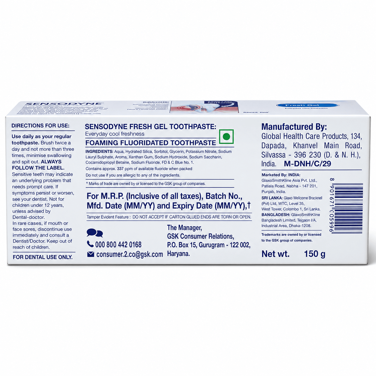 Sensodyne Fresh Gel Toothpaste (Free Sensodyne Toothbrush) 150 g - HEALTH AIM PHARMACY