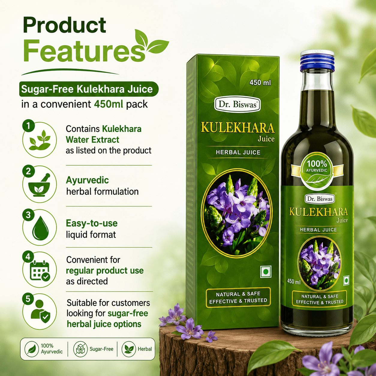 Sugar Free Kulekhara Juice For Natural Blood Grow 450ml (Pack of 2) - HEALTH AIM PHARMACY