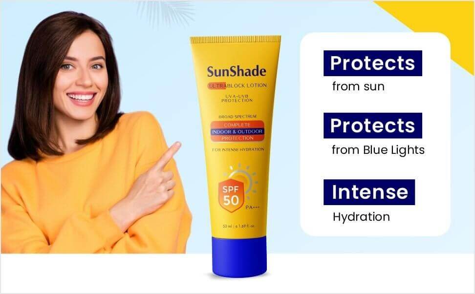 SunShade Sunscreen lotion SPF 50 PA+++ UVA/UVB Protection (50ml) (pack of 2) - HEALTH AIM PHARMACY