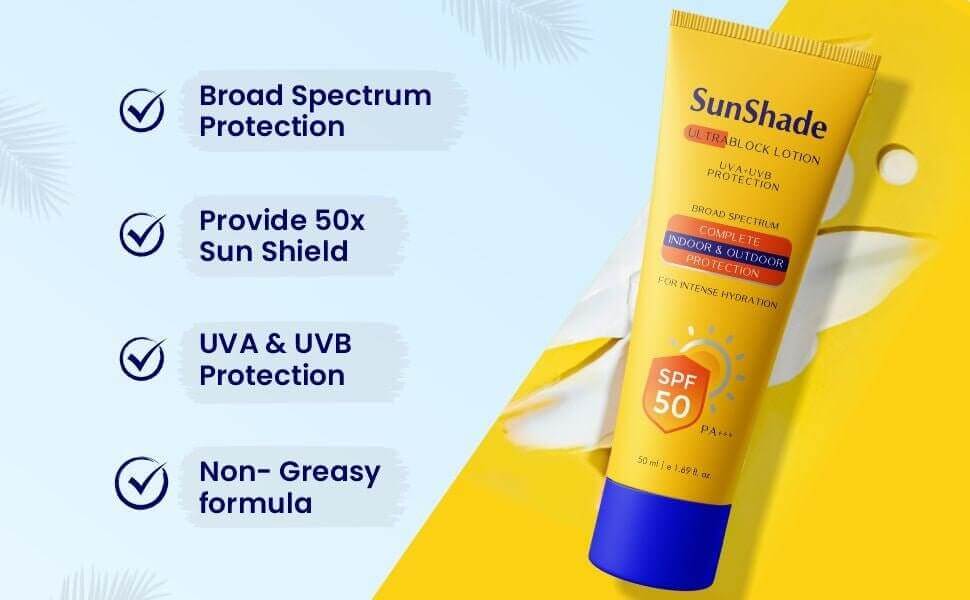SunShade Sunscreen lotion SPF 50 PA+++ UVA/UVB Protection (50ml) (pack of 2) - HEALTH AIM PHARMACY