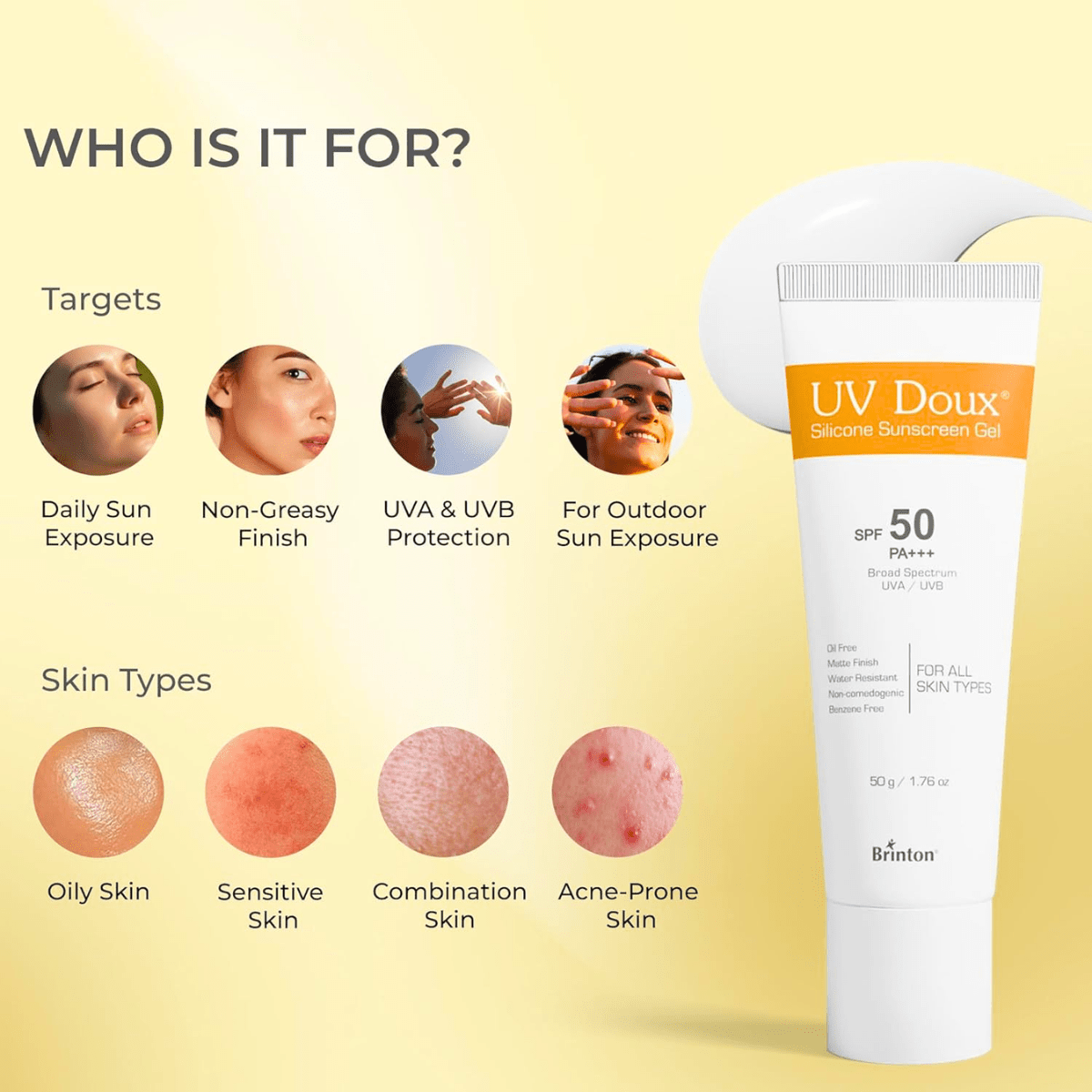 UV Doux Silicone Sunscreen Gel SPF 50 PA+++ | Oil - Free, Matte Finish & Water - Resistant 100G - HEALTH AIM PHARMACY